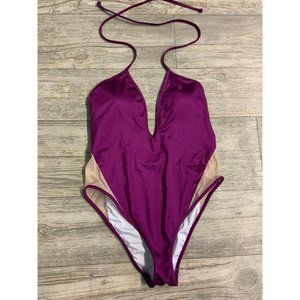 VS PINK Purple One Piece Plunge Swimsuit Medium